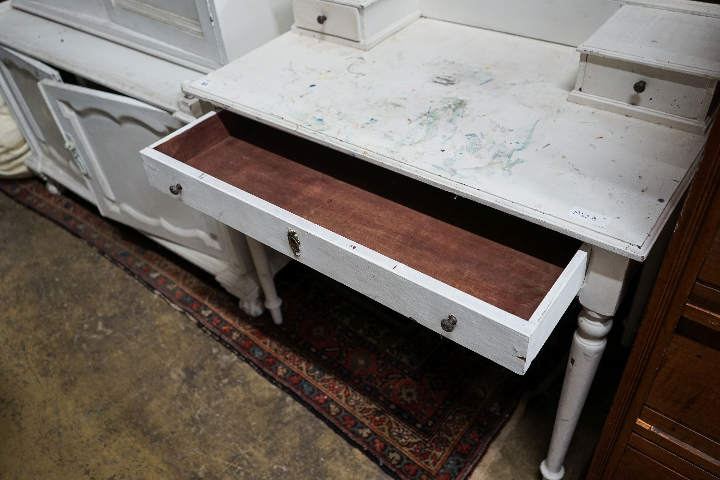 An early 20th century painted writing table, width 90cm, depth 53cm, height 85cm